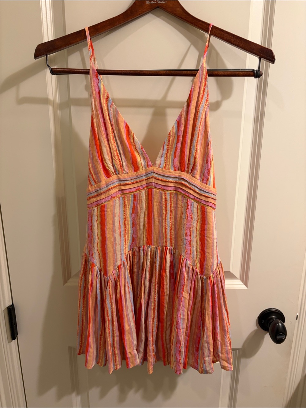 Skylar + Madison Peach and Multicolor Striped Mini Dress